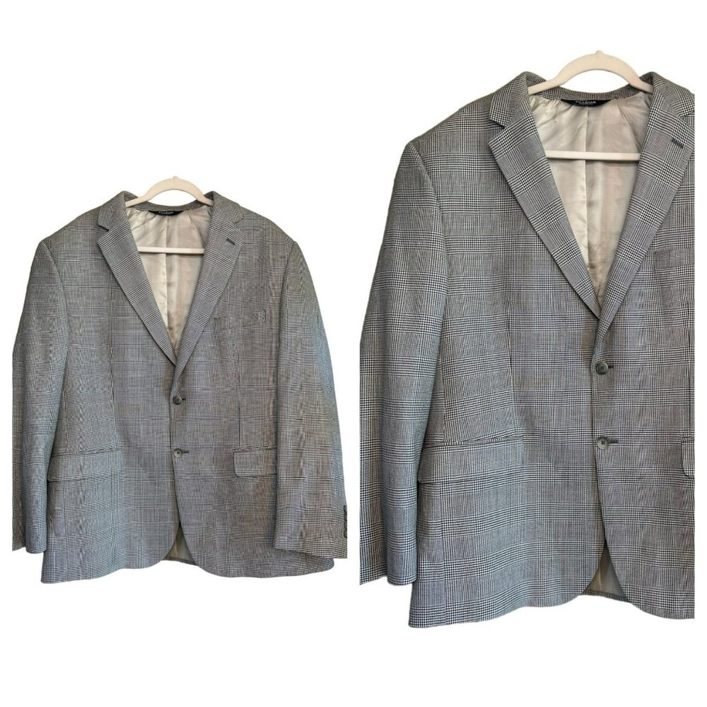 JOS A BANKS Men’s 2 Button Silk Wool Houndstooth Gray Suit Jacket Blazer SZ 46R